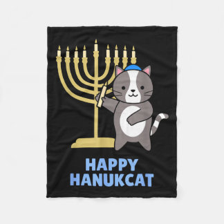 Cobertor De Velo Happy Hanukcat Black Cat Meowzel Tov Menorah Funny