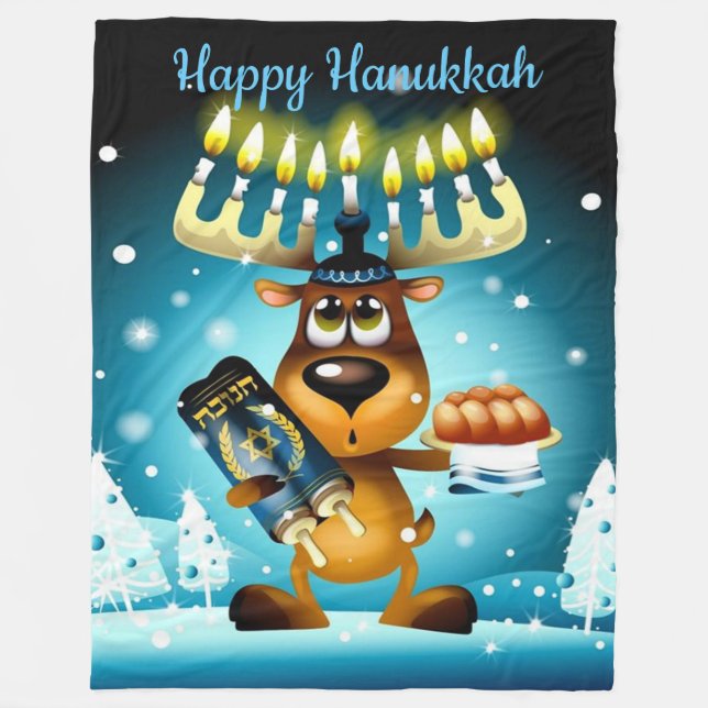 Cobertor De Velo Happy Hanukkah Reindeer (Frente)