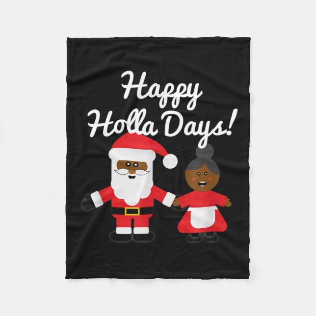 Cobertor De Velo Happy Holla Days Santa And Mrs Claus Black Christm (Frente)