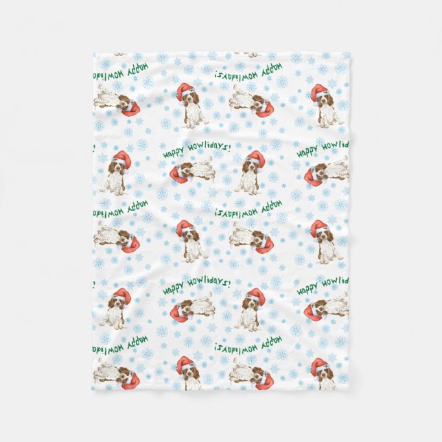 Cobertor De Velo Happy Howlidays Inglês Springer Fleece Blanket (Frente)