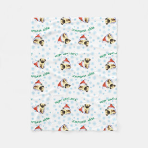 Cobertor De Velo Happy Howlidays Pug Fleece Blanket