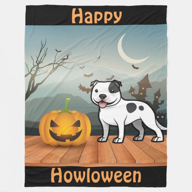 Cobertor De Velo Happy Howloween Staffordshire Bull Terrier (Frente)
