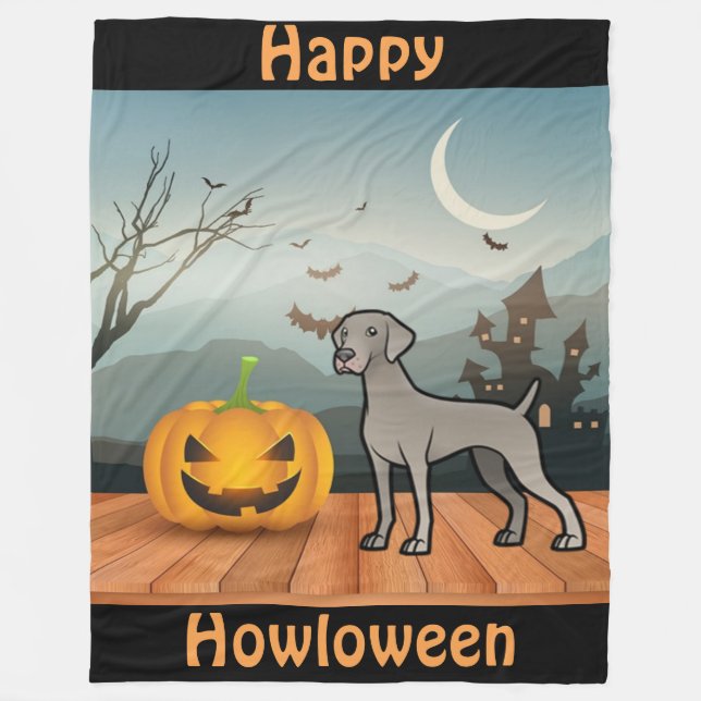 Cobertor De Velo Happy Howloween Weimaraner (Frente)