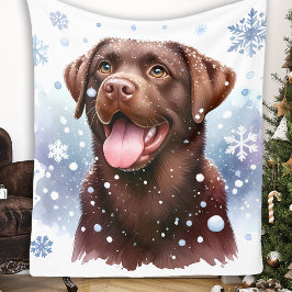 Cobertor De Velo Happy Labrador Retriever Dog Winter Flocos de Neve