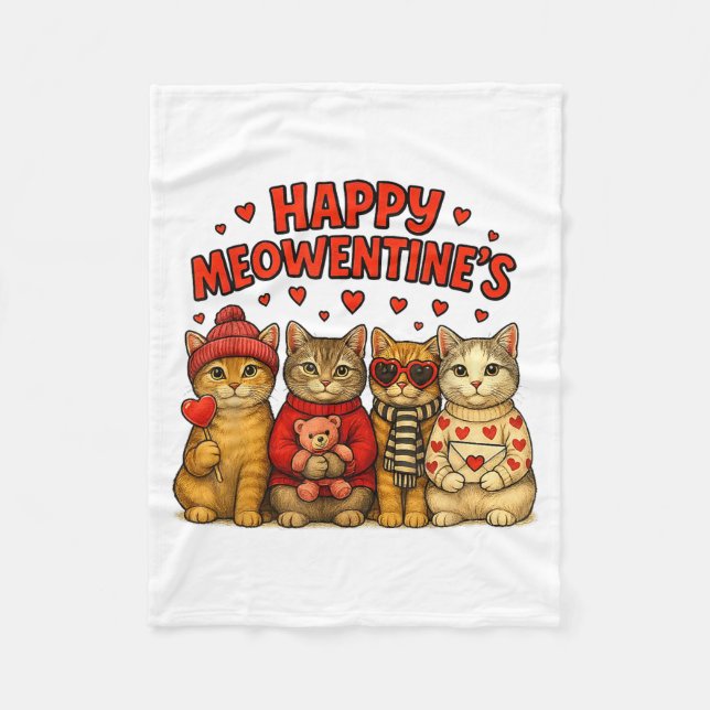 Cobertor De Velo Happy Meowentines Cute Valentine Cats Love Women M (Frente)