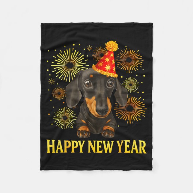 Cobertor De Velo Happy New Year 2026 Dachshund Fireworks New Years  (Frente)