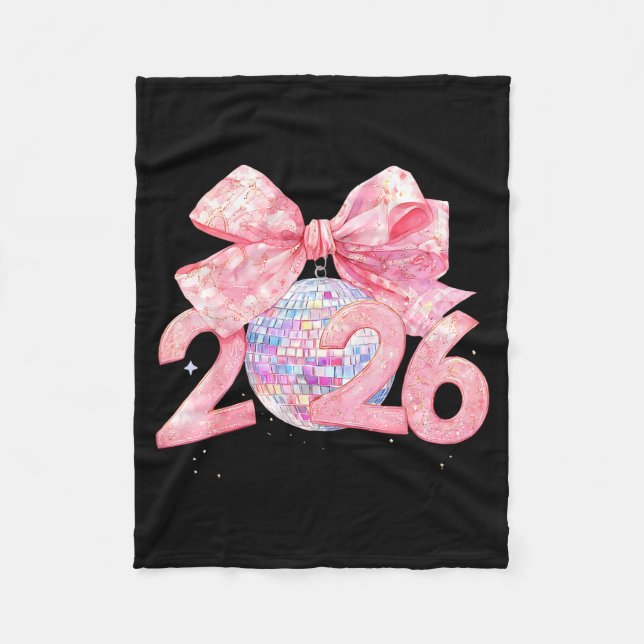 Cobertor De Velo Happy New Year 2026 Disco Ball Nk Coquette Bow Fam (Frente)