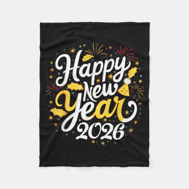 Cobertor De Velo Happy New Year 2026 Fireworks Party Graphic Men Wo (Frente)