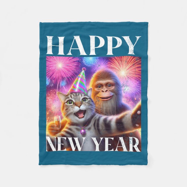 Cobertor De Velo Happy New Year 2026 Funny Cat Bigfoot Party Art  (Frente)