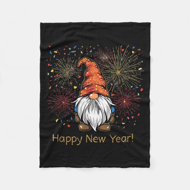 Cobertor De Velo Happy New Year 2026 Gnomes Fireworks Confetti  (Frente)
