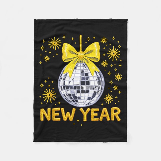 Cobertor De Velo Happy New Year 2026 Golden Disco Ball Bow New Year (Frente)