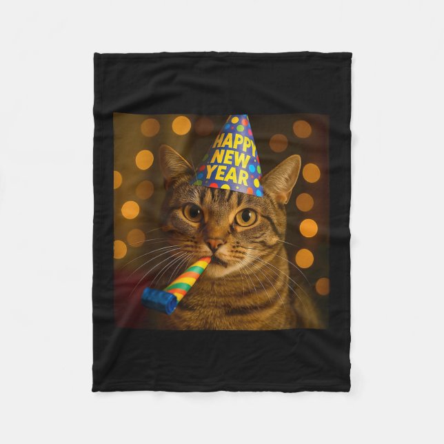 Cobertor De Velo Happy New Year Cat Funny Party Hat Feline Meme Cel (Frente)