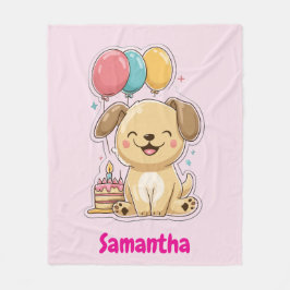 Cobertor De Velo Happy Puppy, Girl, 1st Birthday Gift, Personalized