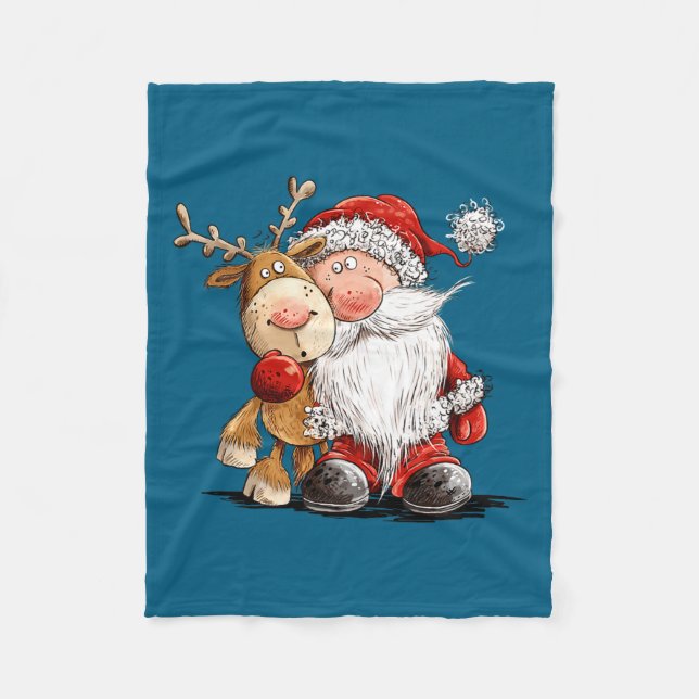 Cobertor De Velo Happy Reindeer And Santa Christmas Illustration Pr (Frente)