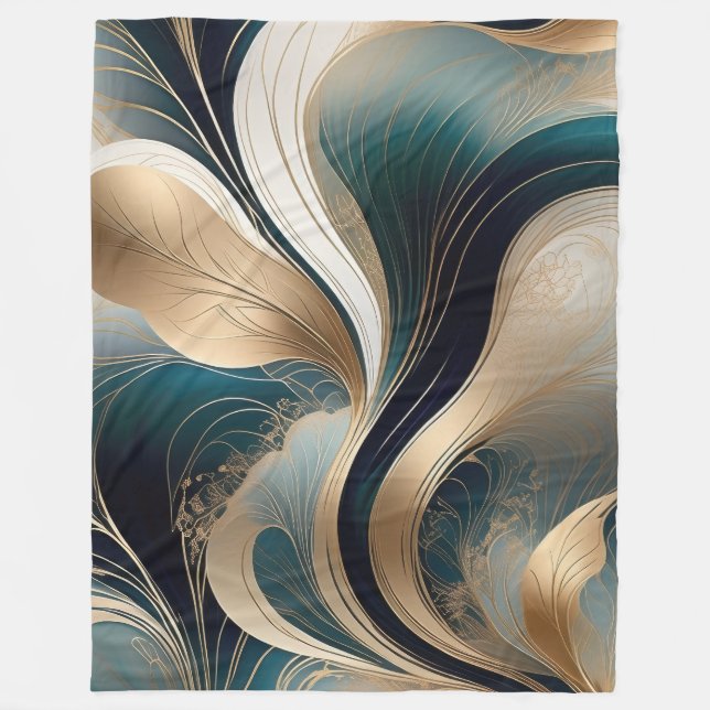 Cobertor De Velo Harmonia Dourada - Abstrato em Azul Turquesa e Dou (Frente)