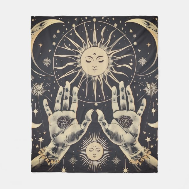 Cobertor De Velo ✨ Harmônica Cósmica Sun e Moon Fleece Blanket (Frente)