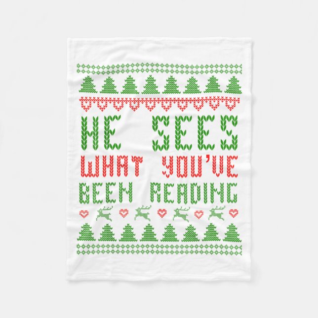 Cobertor De Velo He Sees What You've Been Reading Christmas Book Wo (Frente)