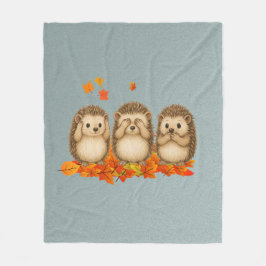 Cobertor De Velo hear, see and speak no evil Hedgehogs leafs