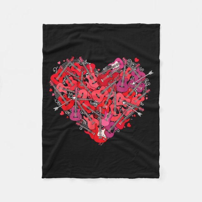 Cobertor De Velo Heart Guitar Love Valentines Day Guitarist Player  (Frente)