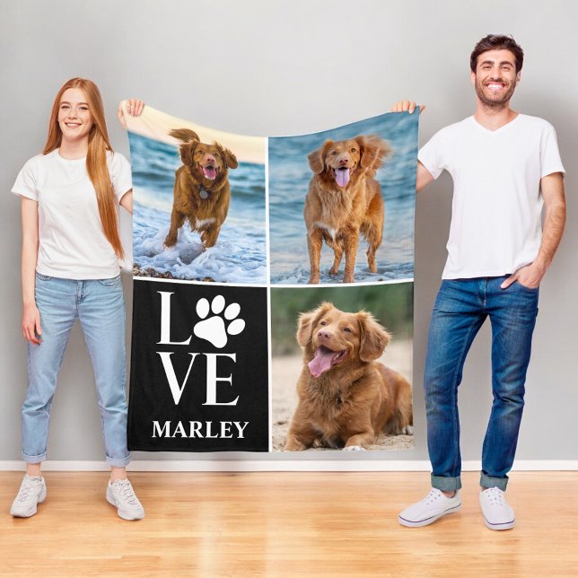 Cobertor De Velo Heart Love Dog Lover Name Photo Collage Pet (Criador carregado)
