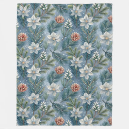 Cobertor De Velo Hello Winter Pines & Flowers 