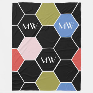 Cobertor De Velo Hexágono Colorido em Cores Modernas com Monograma