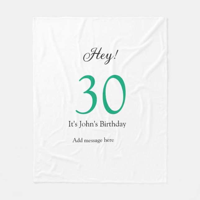 Cobertor De Velo Hey it's 30th birthday green black bold letter nam (Frente)