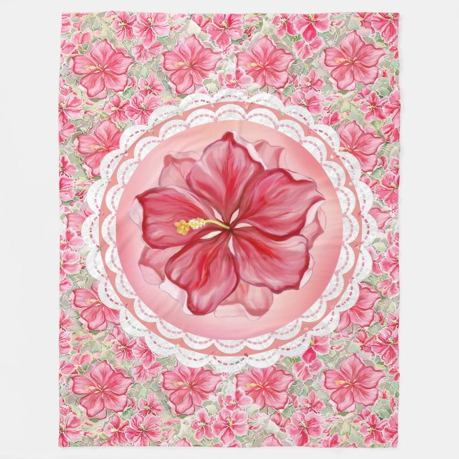 Cobertor De Velo Hibiscus e rendas RED (Frente)