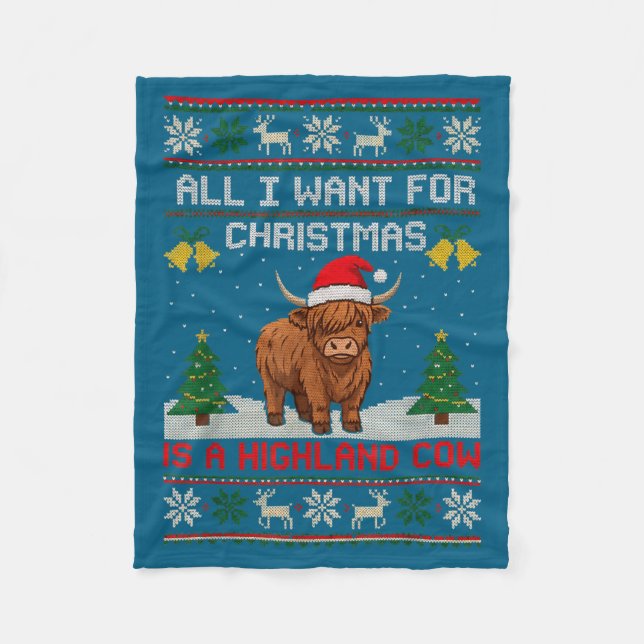 Cobertor De Velo Highland Cow Christmas Ugly Sweater Style Festive  (Frente)