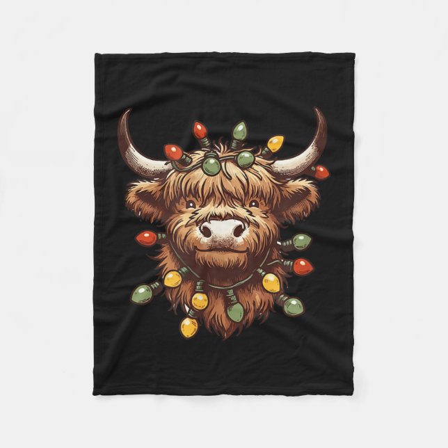 Cobertor De Velo Highland Cow Christmas Xmas Papais noeis Wooly Faz (Frente)