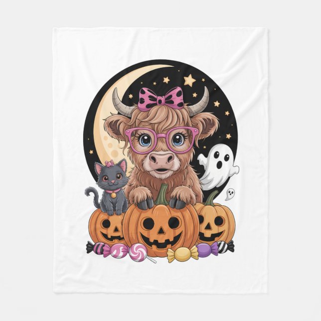 Cobertor De Velo Highland Cow Halloween Spooky Season (Frente)