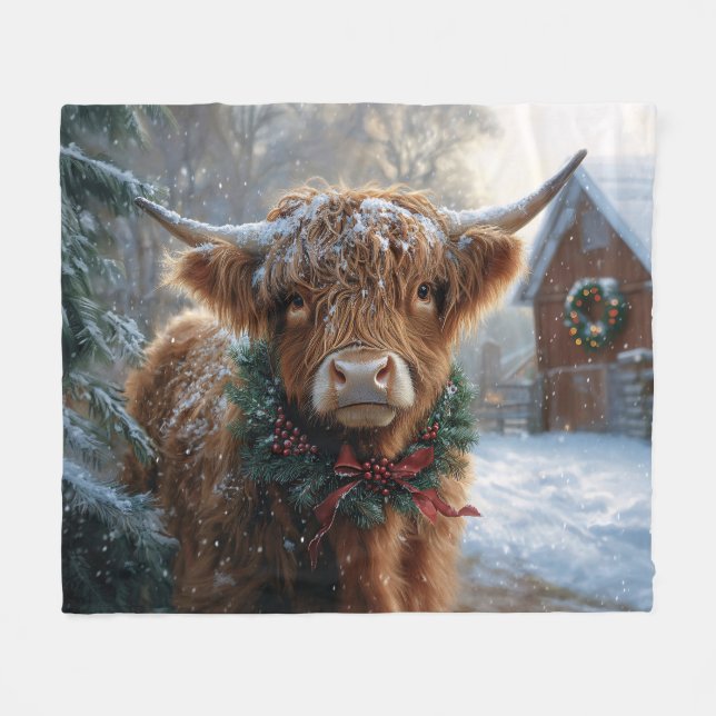 Cobertor De Velo Highland Cow Rustic Barnyard Natal (Frente (Horizontal))