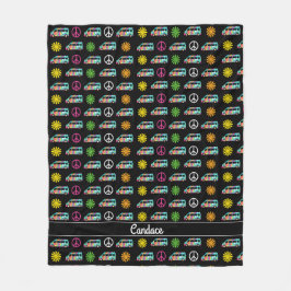 Cobertor De Velo Hippie Bus Peace Sign 70s Black Personalizado
