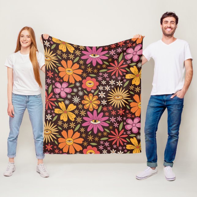Cobertor De Velo Hippie Psychedelic 70 Groovy Flowers Olho Padrão (In Situ)