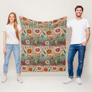 Cobertor De Velo Hippie Retroativo: Jardim Flor Vermelho