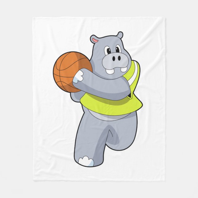 Cobertor De Velo Hippo como jogador de basquete com basquete.PNG (Frente)