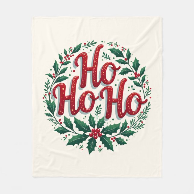 Cobertor De Velo Ho Ho Ho Christmas Wreath Typography Design (Frente)