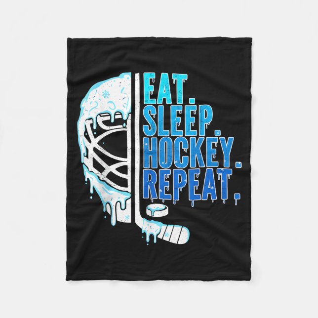 Cobertor De Velo Hockey Ice Cream Drip Eat Sleep Hockey Repeat Boys (Frente)