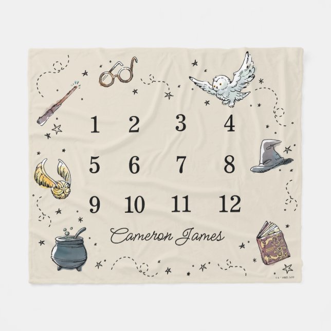 Cobertor De Velo HOGWARTS™ Mensal Milestone Baby (Frente (Horizontal))