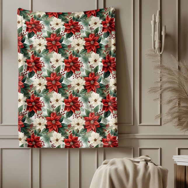 Cobertor De Velo Holiday Floral Blanket Cozy Red Christmas Accent (Holiday Floral Blanket Cozy Red Christmas Accent)