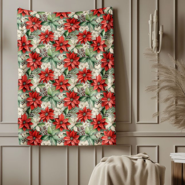 Cobertor De Velo Holiday Floral Blanket Red Poinsettia Cozy Throw (Holiday Floral Blanket Red Poinsettia Cozy Throw)