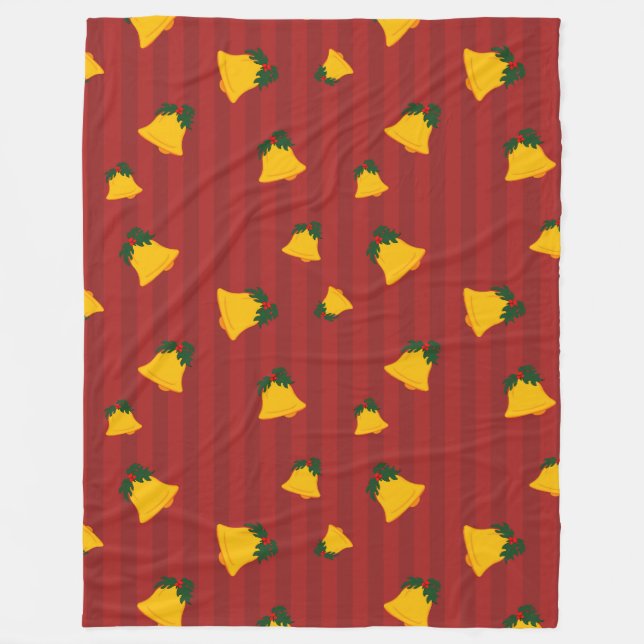 Cobertor De Velo Holiday Red Gold Stripe Bells Christmas (Frente)