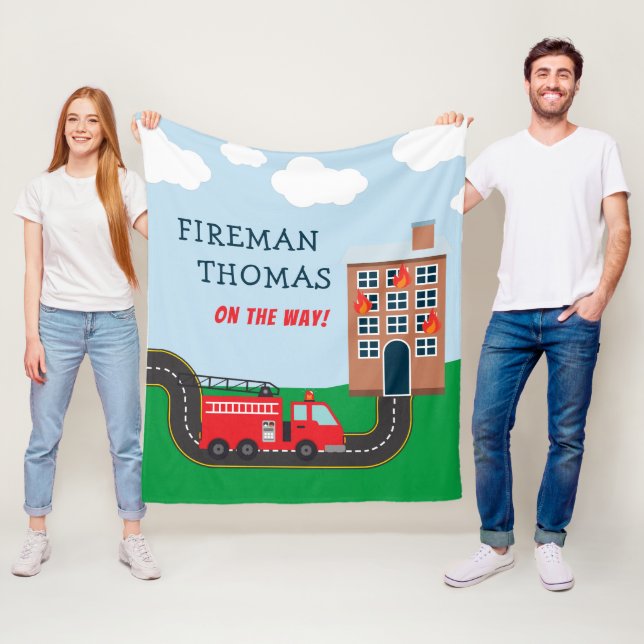Cobertor De Velo Homem-Fogo e Caminhão-Fogo com Nome Pequeno (In Situ)