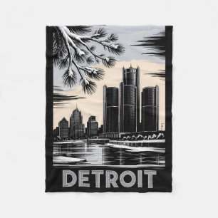 Cobertor De Velo Horizonte de Detroit em Preto e Branco no Estilo X