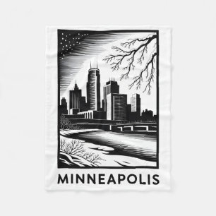Cobertor De Velo Horizonte de Minneapolis Preto e Branco Xilogravur