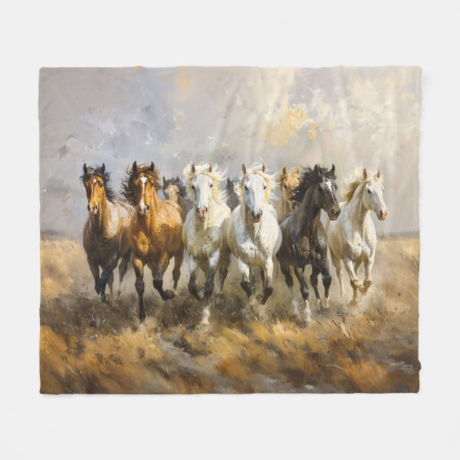 Cobertor De Velo Horse Herd Galloping Mustang Painting (Frente (Horizontal))