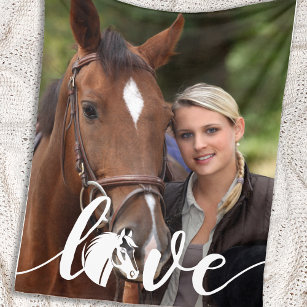 Cobertor De Velo Horse LOVE Personalizado Foto Equestre Moderna