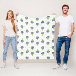 Cobertor De Velo Hortênsia Azul em Padrão Floral de Vaso Verde