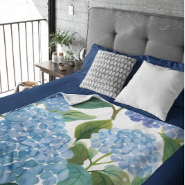 Cobertor De Velo Hortênsia Azul Floral Costeira Aquarela