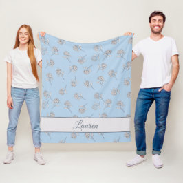 Cobertor De Velo Hortênsia Azul Pó Padrão Floral Monograma 